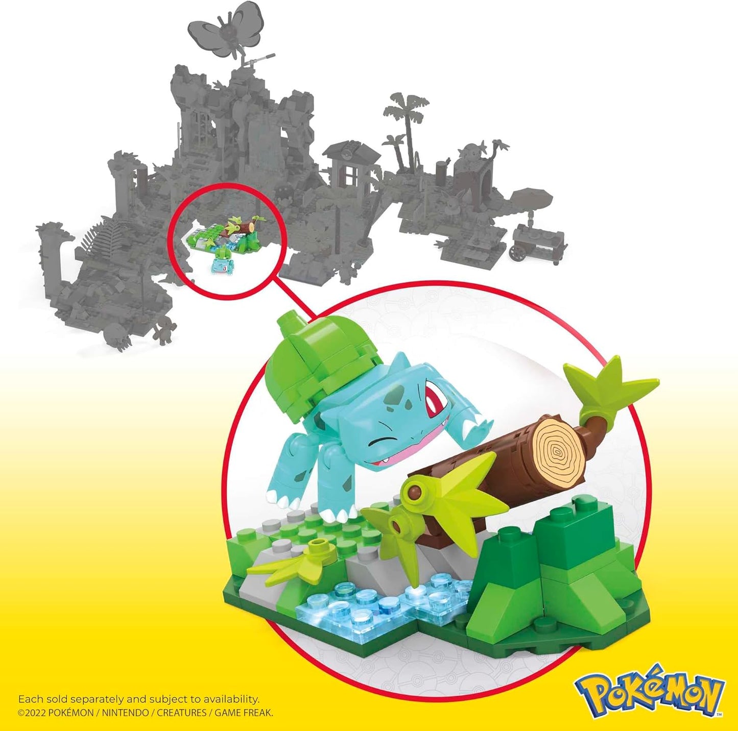 MEGA Conjunto de construção Forest Fun Pokémon Bulbasaur com 82 peças e peças compatíveis que se conectam com outros mundos, conjunto de brinquedo para presente para maiores de 7 anos