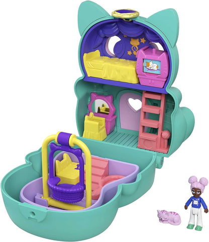 Polly Pocket GTM61 Flip & Find Cat Compact, recurso Flip cria superfícies de jogo duplas, micro boneca, ótimo presente para maiores de 4 anos, multicolorido, 19,0 cm * 5,0 cm * 7,7 cm