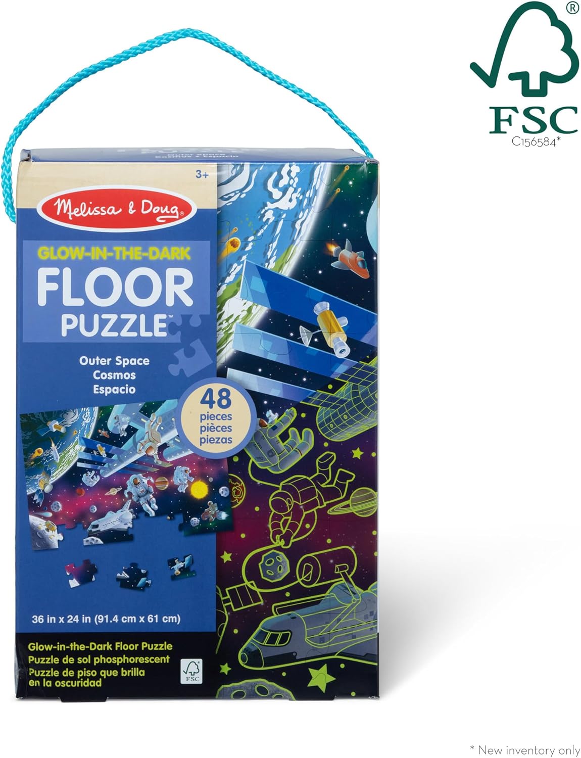 Melissa & Doug Space Glow-in-the-Dark Jigsaw Floor Puzzle - 48 peças, quebra-cabeças para crianças de 3 anos, quebra-cabeça de papelão, brinquedos Montessori, quebra-cabeças para crianças, solução de problemas