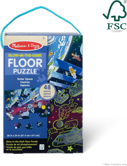 Melissa & Doug Space Glow-in-the-Dark Jigsaw Floor Puzzle - 48 peças, quebra-cabeças para crianças de 3 anos, quebra-cabeça de papelão, brinquedos Montessori, quebra-cabeças para crianças, solução de problemas