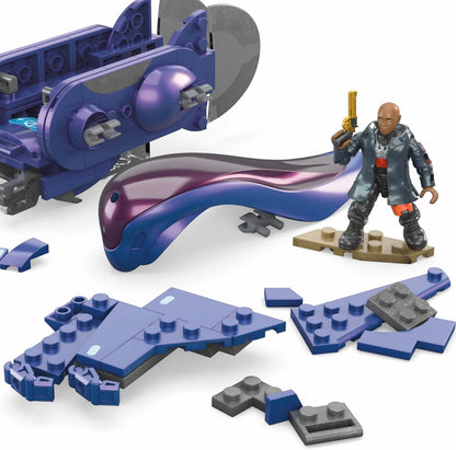 MEGA Conjunto de brinquedos de construção de veículos Halo The Series, aeronave Renegade Banshee com 205 peças, 2 micro figuras de ação, roxo, crianças e fãs