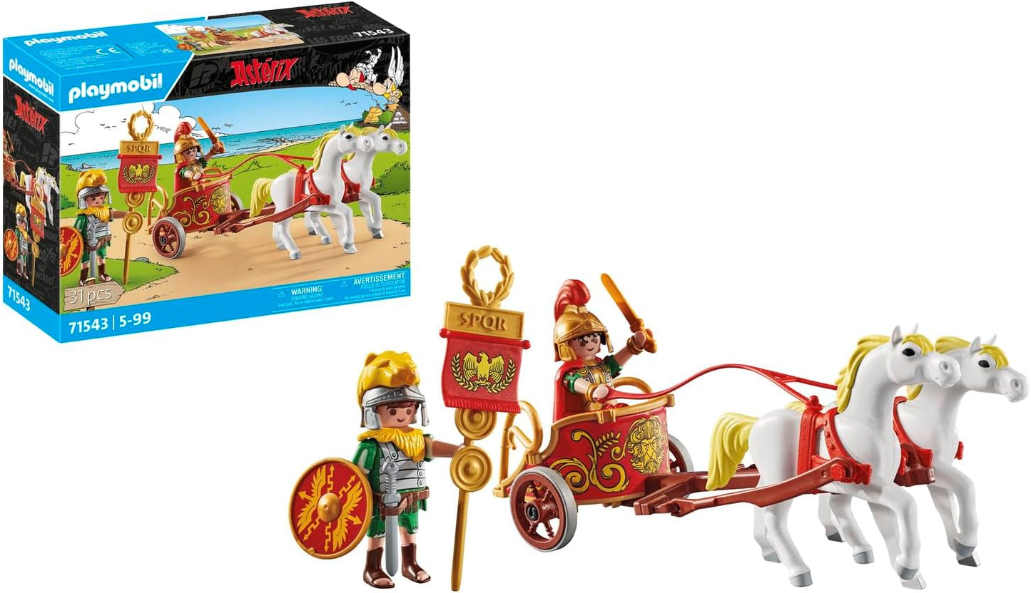 Playmobil 71543 Asterix: Carruagem Romana, viagem pela terra, incluindo capacetes removíveis, pulseiras e capa, conjuntos de jogos detalhados adequados para crianças a partir de 5 anos