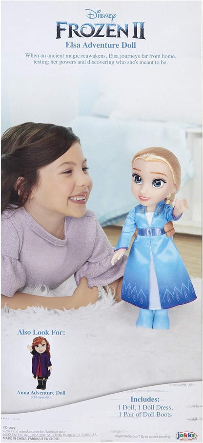 Frozen  Boneca de viagem Disney 2 Elsa, boneca de 14 ”/ 35 cm de altura, inclui vestido de moda icônico inspirado em filmes, botas e cabelo longo trançado para brincadeiras adicionais, para meninas a partir de 3 anos