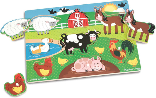 Melissa & Doug Brinquedos de madeira - Placas de fixação de animais de fazenda para crianças, brinquedos de aprendizagem para meninas e meninos de 2 anos, quebra-cabeças para crianças, presentes de madeira para crianças