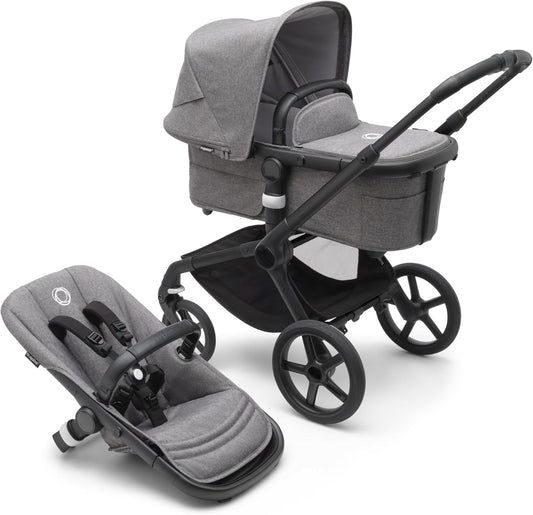 Bugaboo Carrinho de passeio Fox 5 All-Terrain, carrinho de bebê 2 em 1, suspensão total, dobra fácil, berço espaçoso, assento extensível para crianças, manobrabilidade com uma mão, chassi de grafite e capota cinza mesclada