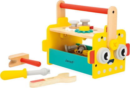 Janod Brico'Kids Robot Toolbox - Juego de bricolaje para niños - 25 accesorios + 3 herramientas - Juguete de simulación - Desarrolla la motricidad fina - 36 meses +, J06455, Multicolor