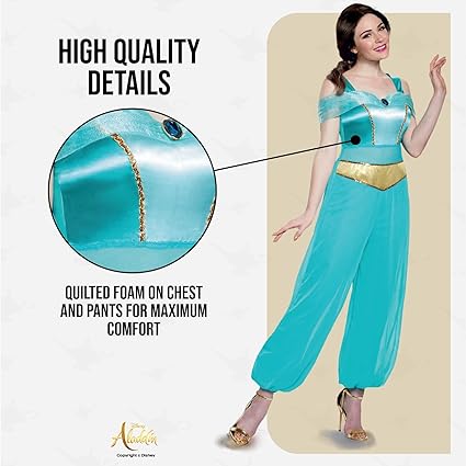 DISGUISE Traje clássico oficial da Disney Aladdin Jasmine adulto, trajes de Halloween para adultos tamanho M