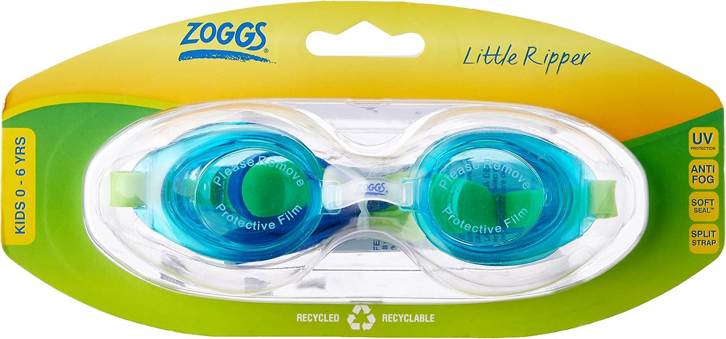 Zoggs Óculos de natação para crianças Little Ripper, óculos de natação com proteção UV, alça de óculos para crianças com ajuste de deslizamento dividido, lentes de óculos de natação rosa sem neblina, óculos para crianças de 0 a 6 anos