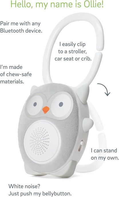 SoundBub da WavHello, máquina de ruído branco e alto-falante Bluetooth | Chupeta sonora para bebê portátil e recarregável - Ollie The Owl, cinza