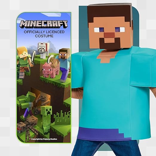 Disguise Fantasia de Steve Minecraft, fantasias de Halloween para meninos disponíveis nos tamanhos S, M e L