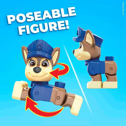 Mega Conjunto de construção de carro de polícia Bloks PAW Patrol Chase - Inclui figura posável de Chase - Blocos de construção magnéticos - Pilões empilháveis - Presente para crianças 3+