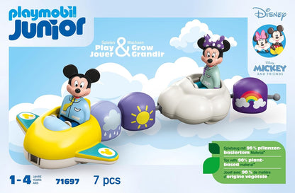 Playmobil 71697 JUNIOR & Disney: Mickey Mouse's & Minnie Mouse's Cloud Ride, with airplane and cloud vehicle, sustainable toy made from plant-based plastics