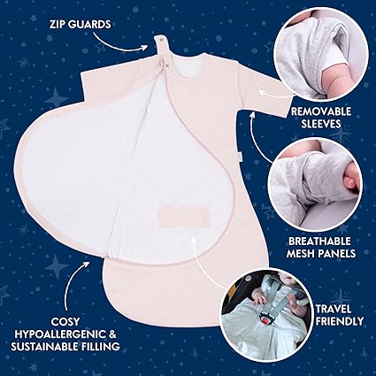 PurFlo Saco de dormir para bebê | Saco de dormir para todas as estações 2,5 tog com mangas removíveis | Saco de dormir para viagem | Itens essenciais para recém-nascidos no inverno e no verão