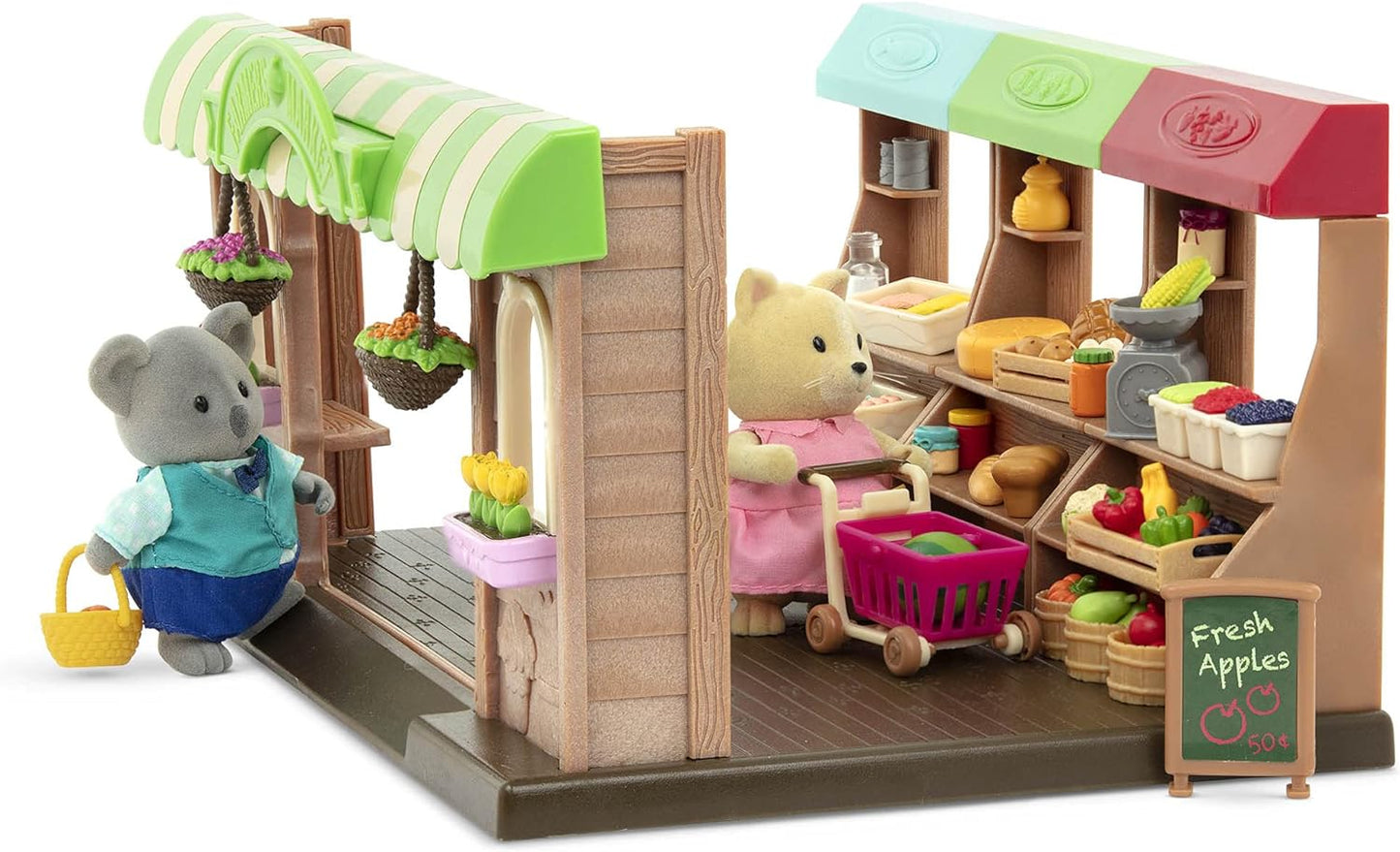 Li'l Woodzeez Market Playset – Hoppin’ Farmer’s Market – Conjunto de brinquedos de 67 peças – Brinquedos de família para crianças a partir de 3 anos