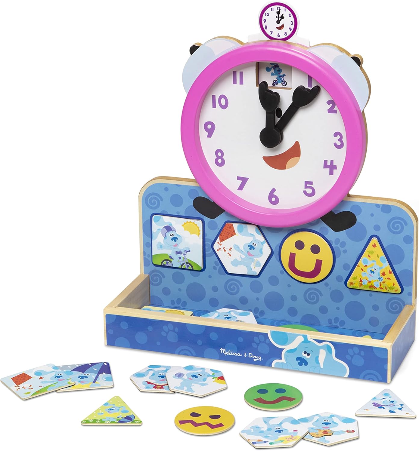 ¡Las pistas de Melissa y Doug Blue y tú! Reloj magnético Tickety Tock de madera