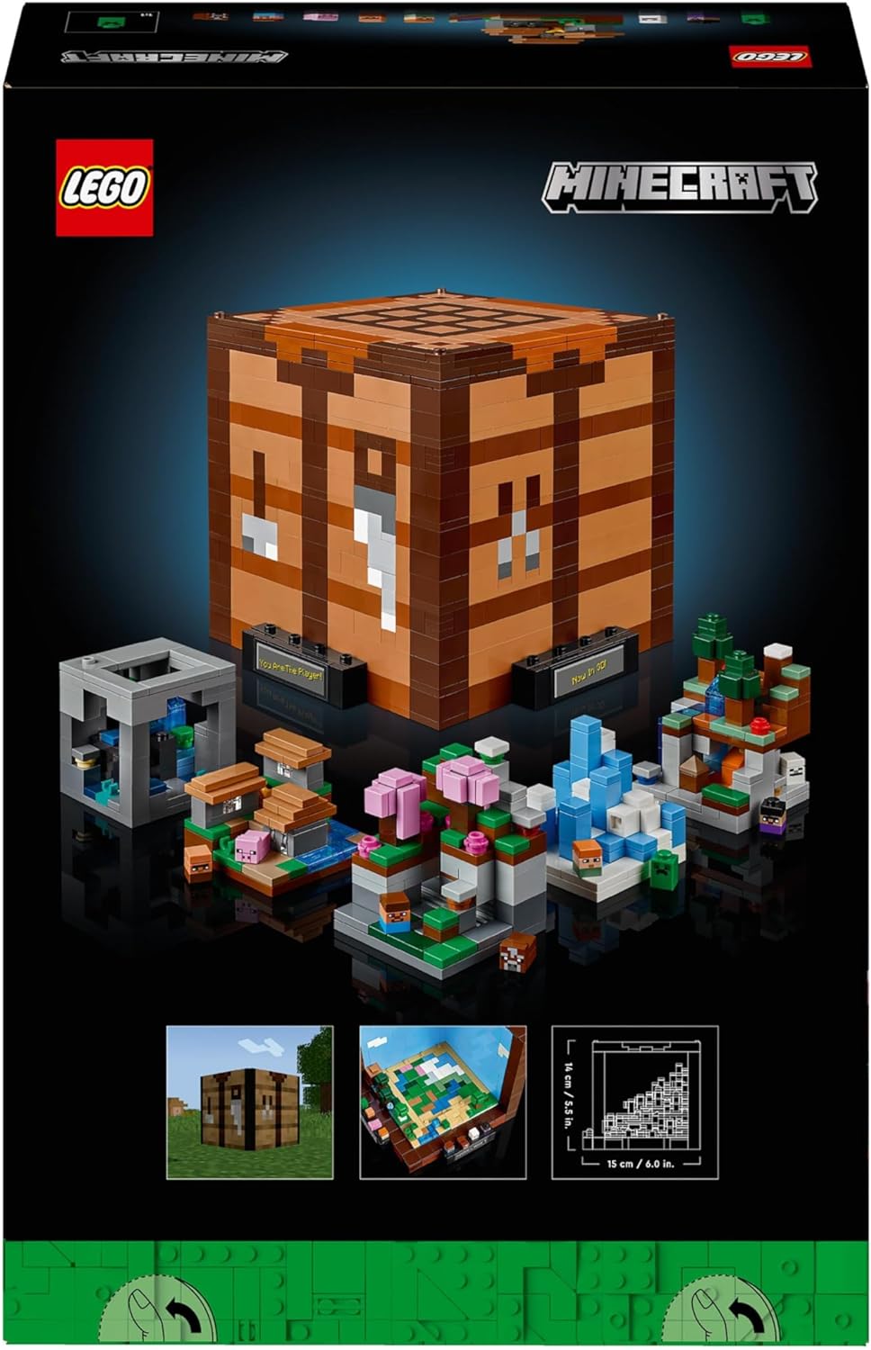 LEGO Minecraft The Crafting Table Model Kit para adultos construirem, conjunto de bioma com 8 personagens, incluindo Steve, Alex e Mobs, presente de jogador de aniversário de 15 anos para homens, mulheres,