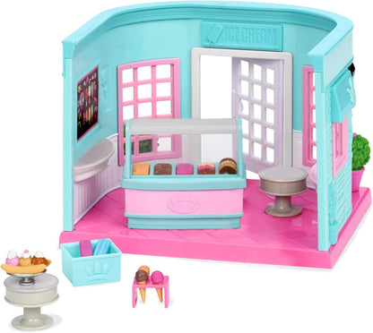 Li'l Woodzeez  WZ6735Z Playset - Sorveteria Scoops & Sprinkles - Conjunto de 18 peças - Brinquedos de família para crianças a partir de 3 anos