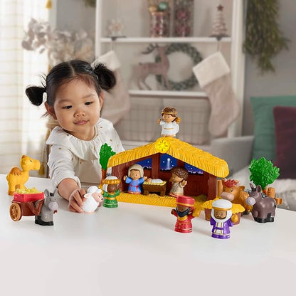 Fisher-Price Conjunto de presépio de brinquedo para crianças pequenas com luzes musicais e 18 peças para brincar de Natal, maiores de 1 ano, HMX70