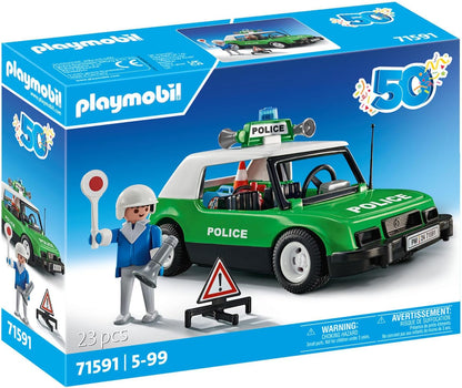 Playmobil Conjunto clássico de aniversário do carro de polícia 71591, passeios emocionantes com o icônico carro de polícia retrô dos anos 70, carro de colecionador ou conjuntos de jogos adequados para crianças a partir de 5 anos