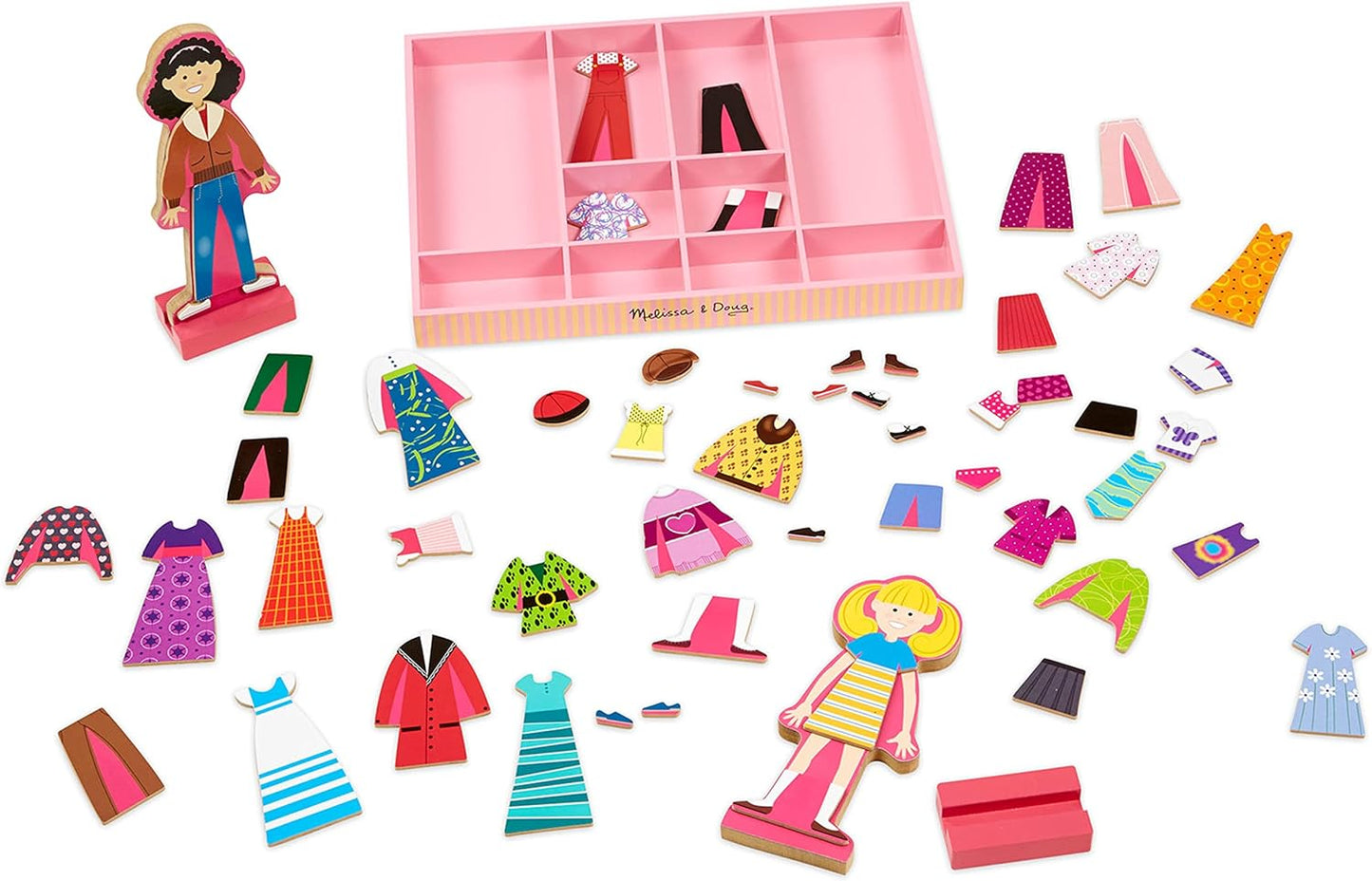 Melissa & Doug Bonecas magnéticas para brinquedos de meninas de 3 anos | Conjuntos de artesanato para meninas e meninos | Kits de artesanato de bonecas de madeira da moda para crianças de 3 anos ou mais