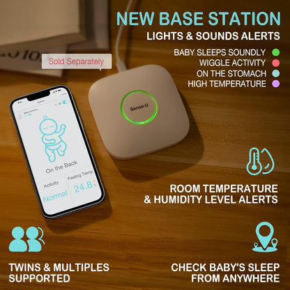 Monitor inteligente para bebês Sense-U com sensores de movimento do sono: rastreia a posição do sono do seu bebê, capotamento, sensação de temperatura e atividade do sono com alarme sonoro no smartphone