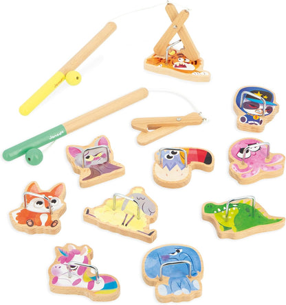 Janod - Juego de Garras Applepop - Juego de Habilidad Infantil - 2 Garras + 10 Animales + 1 Bolsa - Desarrolla Destreza y Concentración - Juguete de Madera FSC - A partir de 3 años,