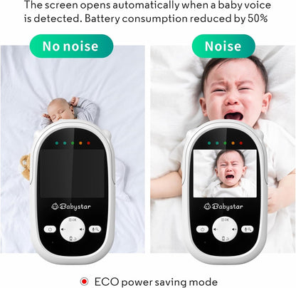 Babystar Monitor de bebê com câmera e visão noturna, monitor de bebê de vídeo sem fio com bateria recarregável, conversa bidirecional, tela HD de 2,4 polegadas, lembrete de alimentação, 4 canções de ninar