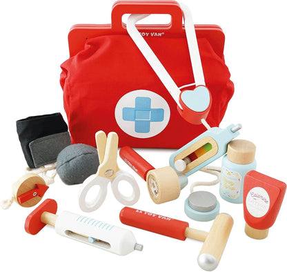 Le Toy Van - Kit de conjunto de brincadeiras médicas para crianças de madeira educacional fingir brincar Honeybake Doctor | Crianças fingem dramatização para meninos e meninas - 3 anos +