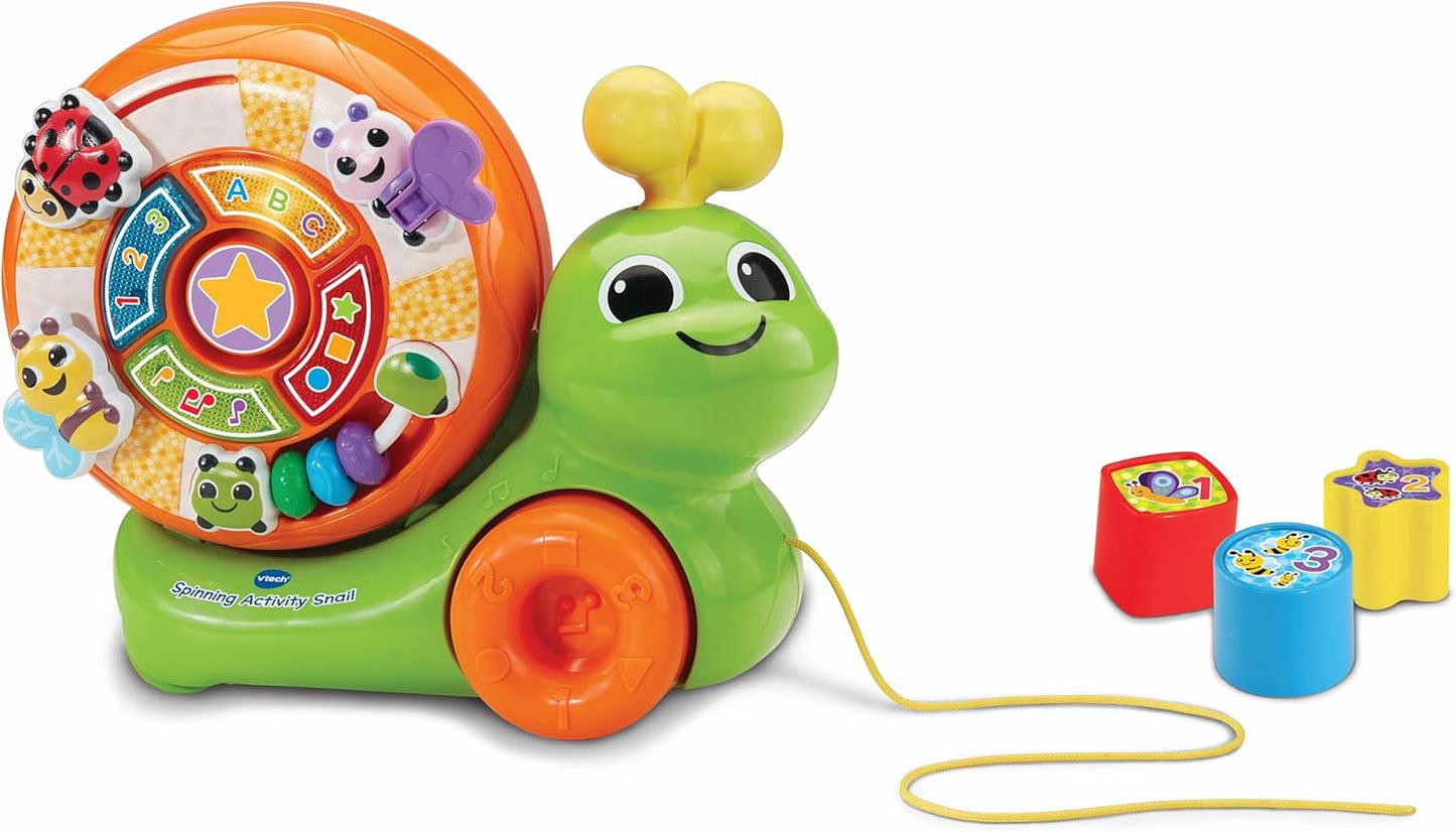 VTech Baby Spinning Actividad Caracol, 4 Botones Iluminados Enseña Letras, Números, Formas y Colores, Tablero de Actividades con Manipuladores y Clasificador de Formas, Juguete Interactivo para 12, 24 Meses+, Versión en Inglés