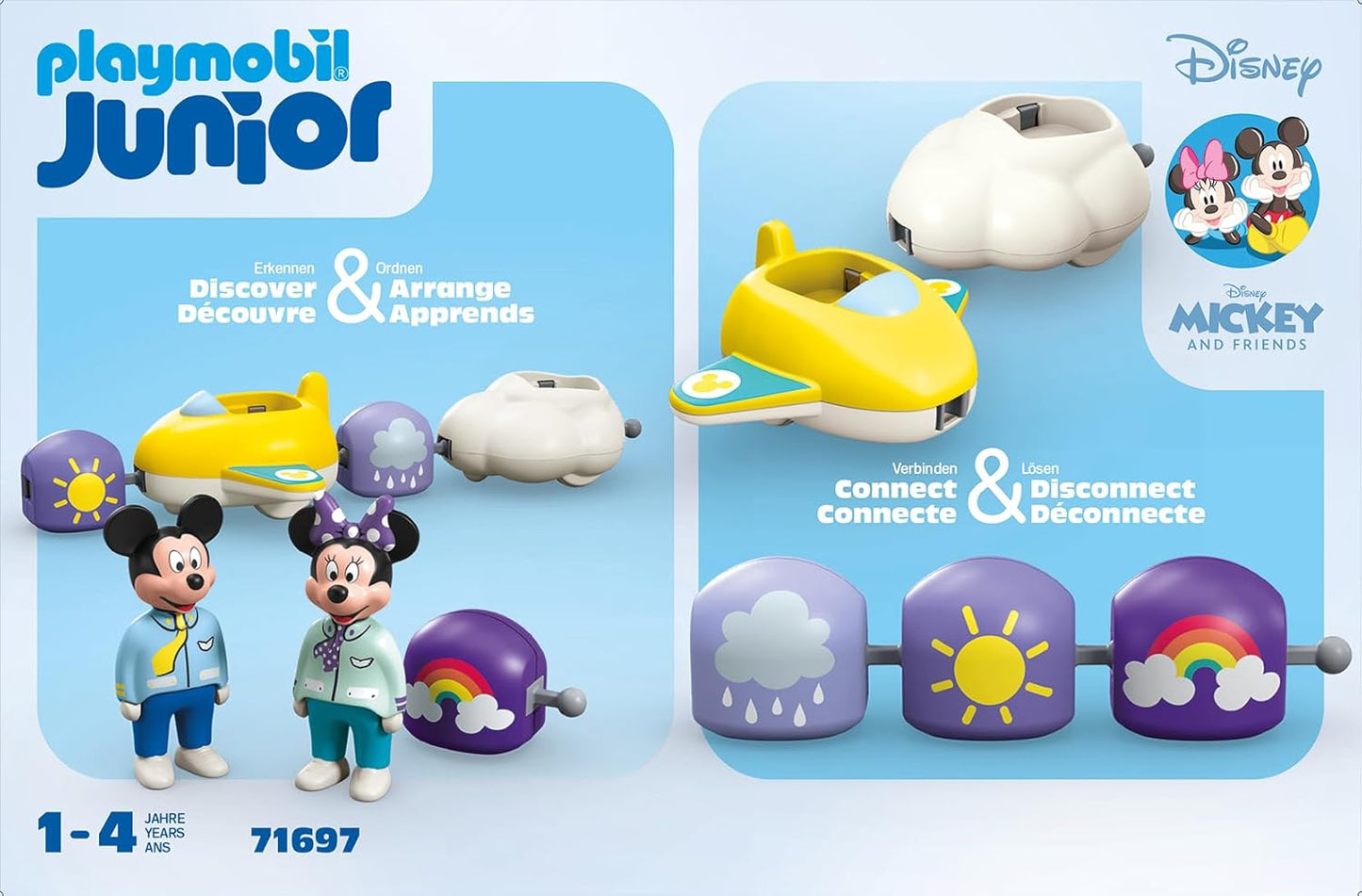 Playmobil 71697 JUNIOR & Disney: Mickey Mouse's & Minnie Mouse's Cloud Ride, with airplane and cloud vehicle, sustainable toy made from plant-based plastics