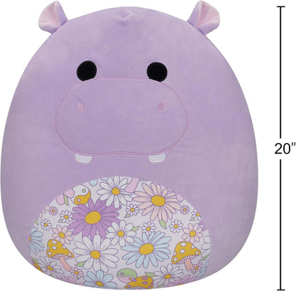 Squishmallows SQCR05494 20 polegadas-Hanna O hipopótamo roxo com barriga floral, multicolorido