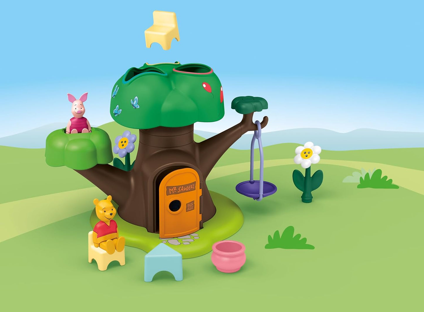 Playmobil 71693 JUNIOR e Disney: Winnie the Pooh's & Piglet's Tree House, incluindo balanço, brinquedo sustentável feito de plástico à base de plantas, brinquedo para presente