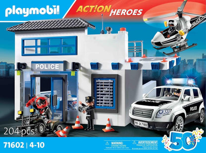 Playmobil 71602 Action Heroes: Delegacia de Polícia, grande centro de comando com helicóptero da polícia e muitos detalhes emocionantes, conjuntos de jogos cheios de ação adequados para crianças a partir de 4 anos