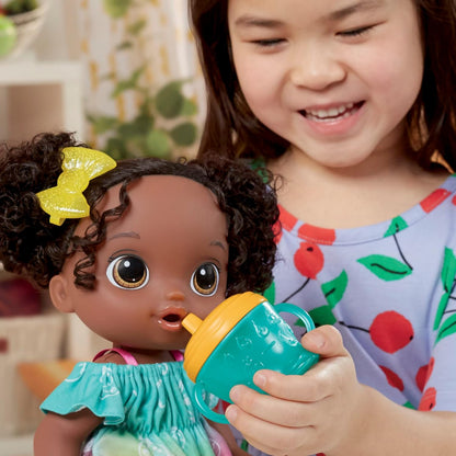 Muñeca Baby Alive Fruity Sips, lima, juego de muñeca exprimidora, bebidas y salsas, juguete para niños a partir de 3 años, pelo negro