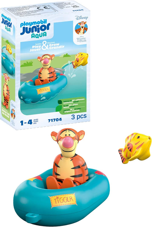 Playmobil 71704 JUNIOR AQUA e Disney: passeio de barco do Tigrão, incluindo peixe tigre e tigre, brinquedo sustentável feito de plástico à base de plantas, brinquedo para presente,