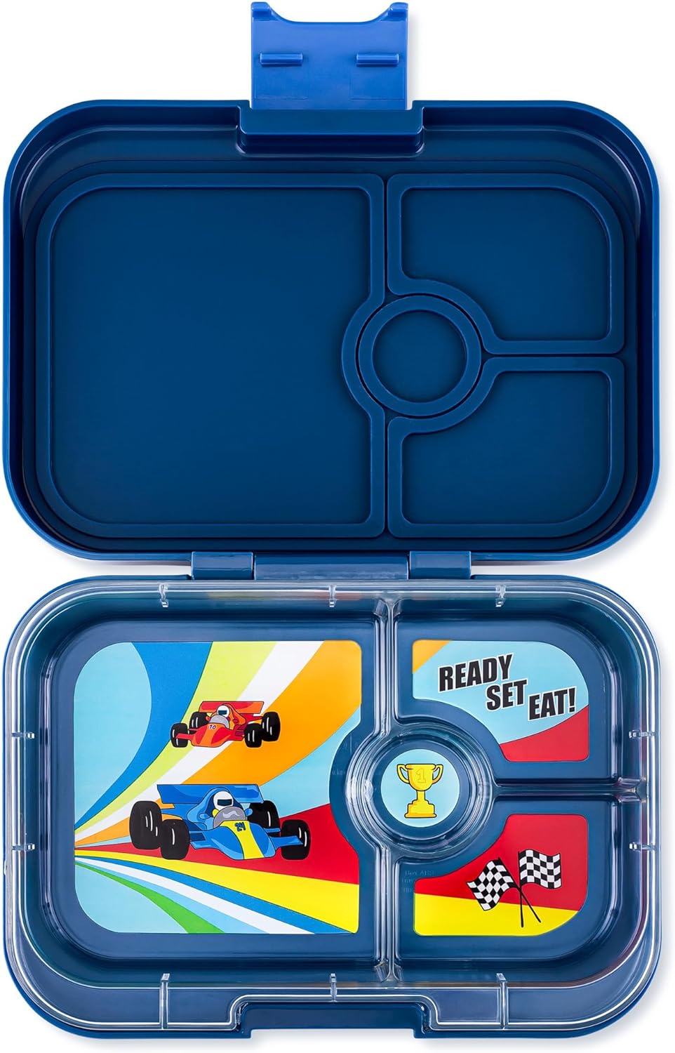 Yumbox yumbox Panino Recipiente de lancheira Bento à prova de vazamentos para crianças e adultos (Monte Carlo Blue (bandeja para carros de corrida))