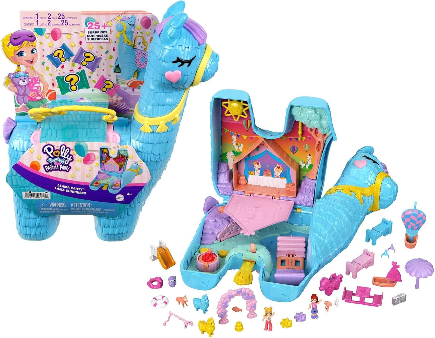 Polly Pocket Pijama Party Playset, 25 brinquedos surpresas, acessórios para brinquedos pop e swap, 2 bonecas Polly Pocket, brinquedos para maiores de 4 anos, um Playset Polly Pocket, HHX74