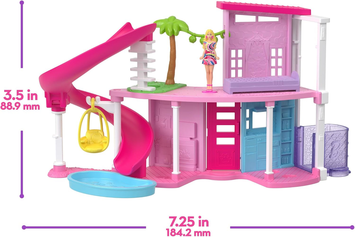 Barbie Bonecas e acessórios MiniLand, pacote incluindo mini casa, mini avião, mini barco, mini trailer e muito mais, JDB86