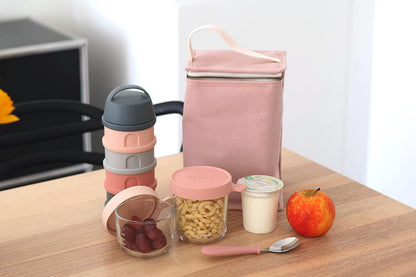 BEABA, bolsa isotérmica para comida de bebê, armazenamento de garrafas de tamanho grande, grande capacidade, transporta uma refeição completa, material macio, dobrável, tecido impermeável, pó rosa