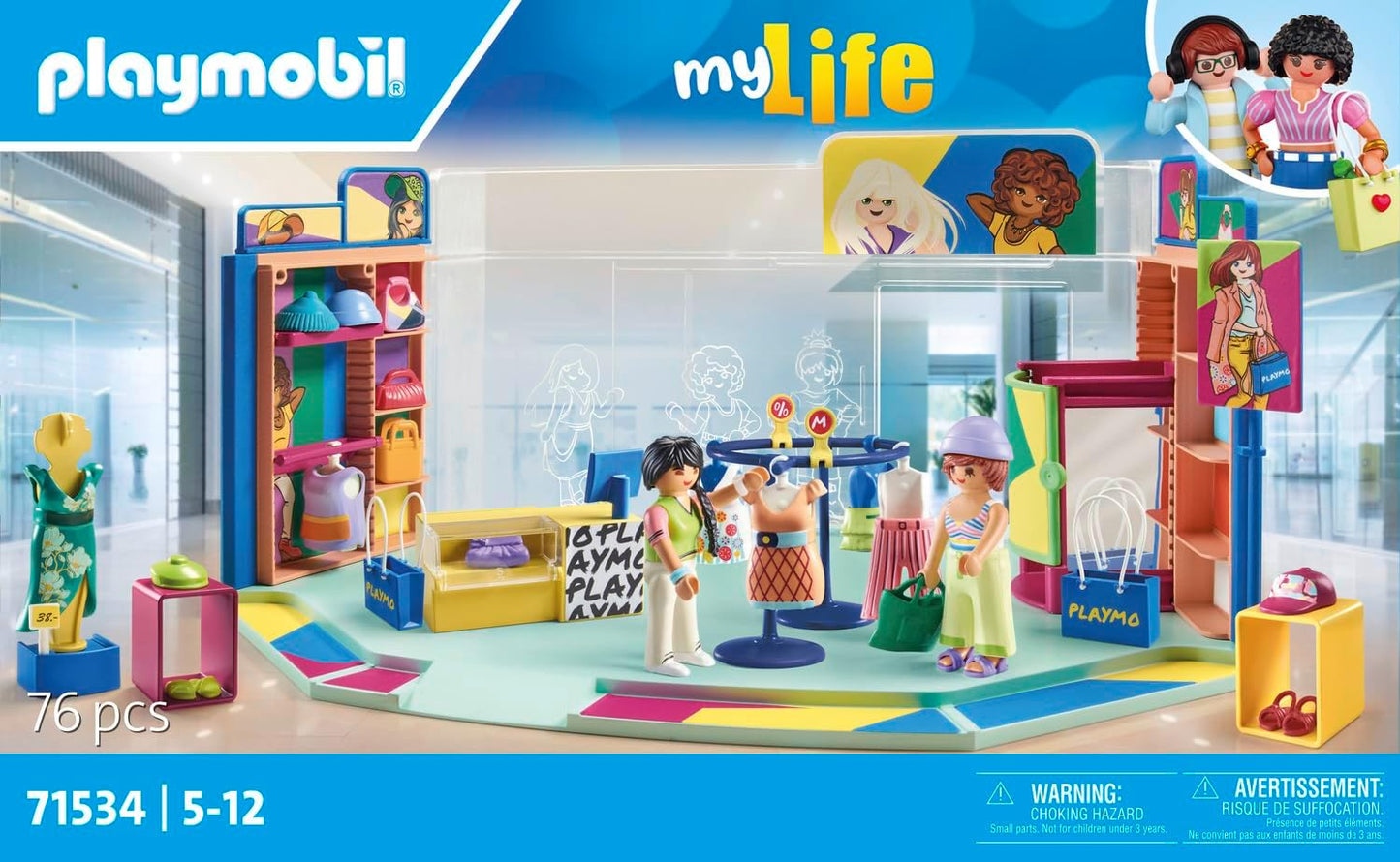 Playmobil 71534 myLife: Fashion Store, experiência de compra emocionante na loja de moda, incluindo checkout, vitrine e muitos itens de roupas, conjuntos de jogos detalhados adequados para crianças de 5 anos ou mais