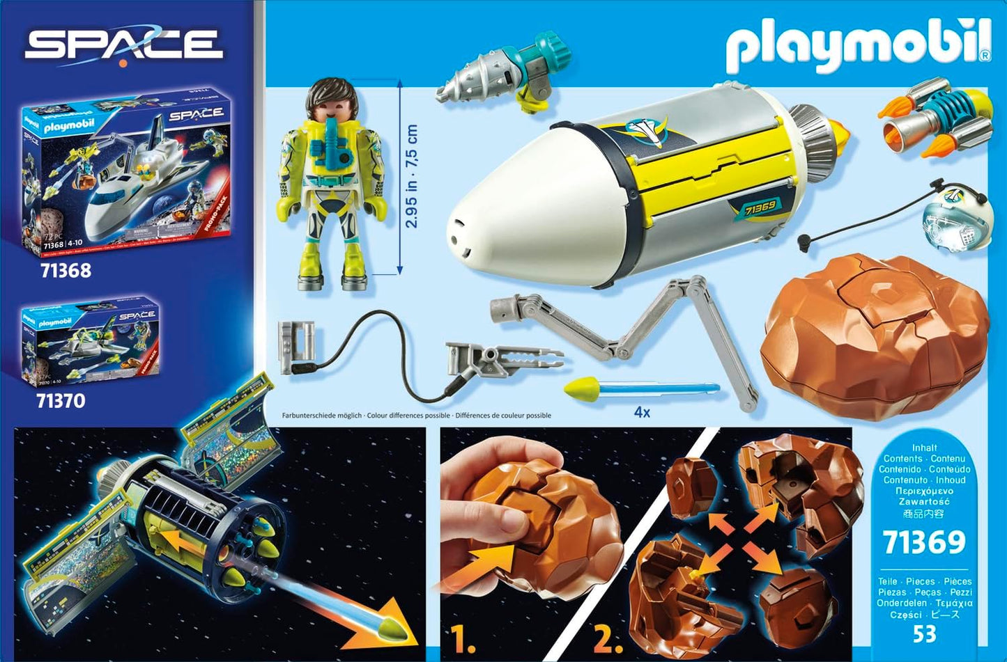 Playmobil Pacote promocional 71369 Space Meteoroid Destroyer, missão no espaço sideral, dramatização divertida e imaginativa, conjunto de jogos adequado para crianças de 4 anos ou mais