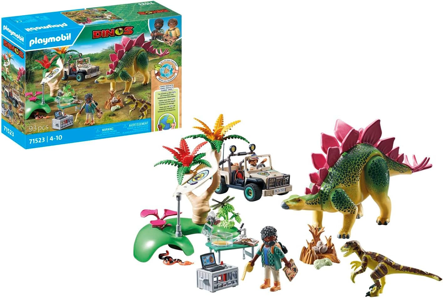 Playmobil 71523 Dinos: Campo de Pesquisa com Dinos, emocionante tour explorador com os pesquisadores, incluindo walkie-talkie, microscópio e ovos de dinossauro, conjuntos de jogos sustentáveis