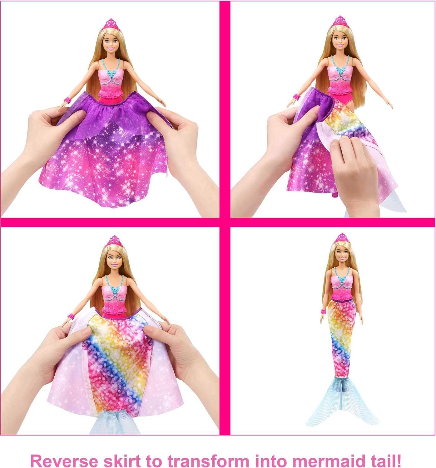 Barbie Boneca Dreamtopia 2 em 1 Princesa em Sereia Fashion Transformation com 3 looks e acessórios, para crianças de 3 a 7 anos - GTF92