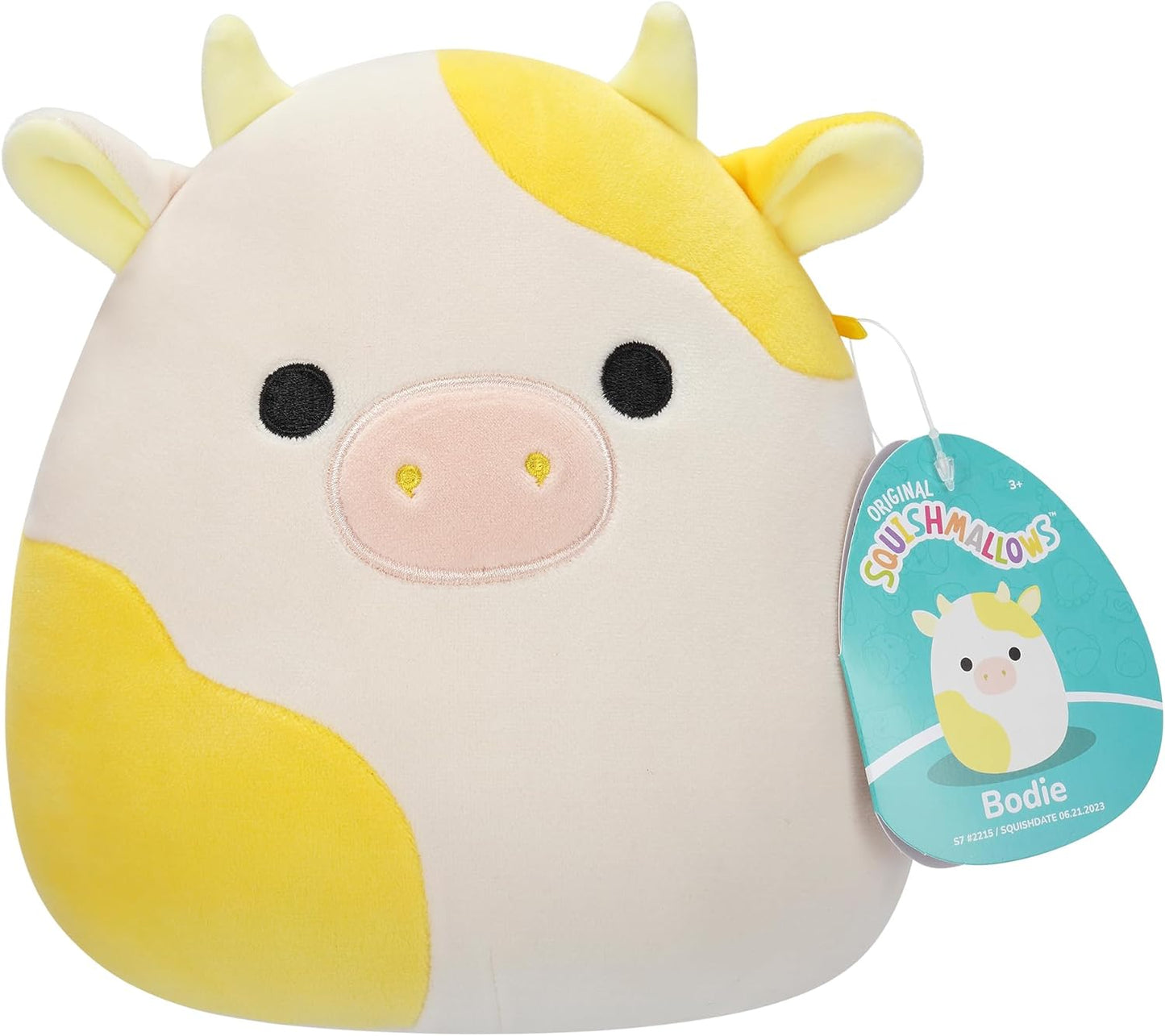 Squishmallows SQCR05402 7,5 polegadas-Bodie A vaca amarela e branca, multicolor