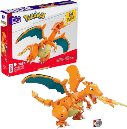 MEGA Figura de ação Pokémon, Pokémon Charizard, brinquedos de construção para crianças e adultos, modelo de personagem colecionável com 222 peças e alfinete de pokébola, 10 cm de altura, brinquedo para maiores de 8 anos,