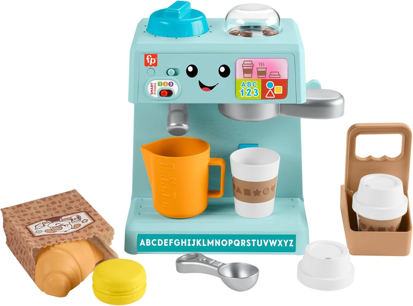 Fisher-Price Brinquedo infantil para aprender e servir café com palcos inteligentes e 10 peças para maiores de 18 meses, versão multilíngue