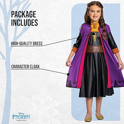 DISGUISE  Vestido clássico oficial da Disney Anna Frozen Travelling, Frozen Anna Costume Kids Dress up para meninas, aniversário, Natal, Halloween, fantasia para crianças