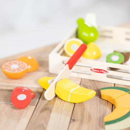 Melissa & Doug Conjunto de corte de brinquedos de frutas de madeira | Crianças brincam com comida | Brinquedos de dramatização para crianças | Acessórios de cozinha para crianças | 3+ | Presente para menino ou menina, preto