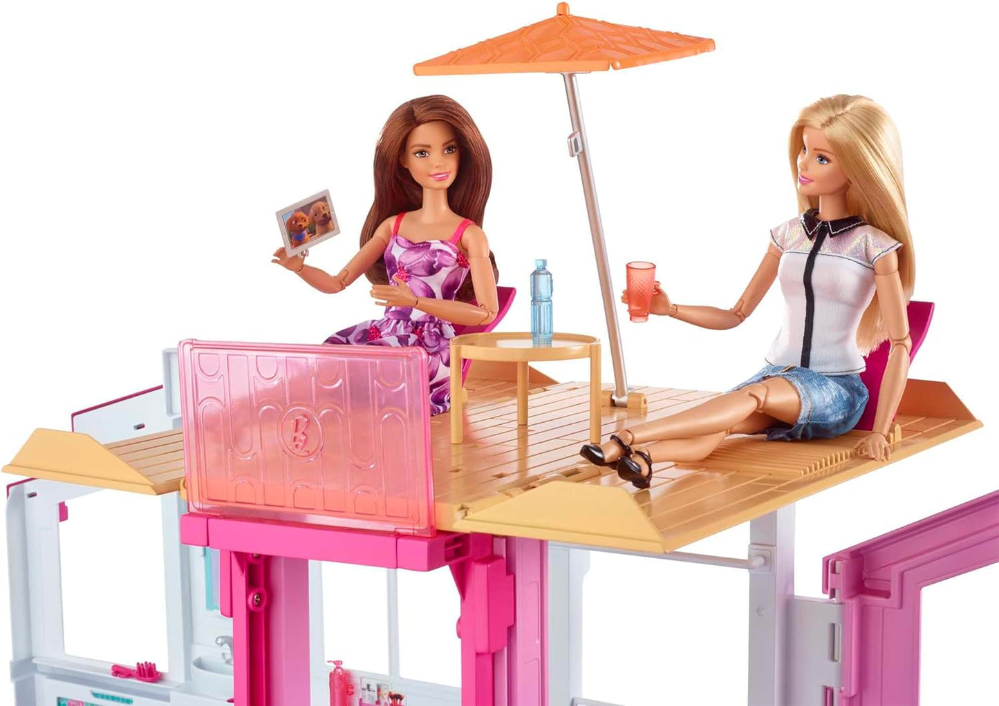 Barbie Casa de bonecas de 3 andares com elevador, cadeira de balanço, móveis e acessórios, dobrável para portabilidade e viagem, DLY32