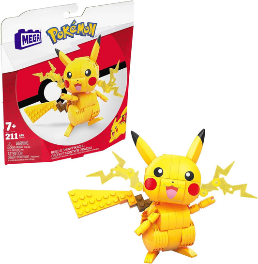 MEGA Conjunto de brinquedos de construção Pokémon Build & Show Pikachu com 211 peças, articulado e articulado, 10 cm de altura, para crianças, GMD31